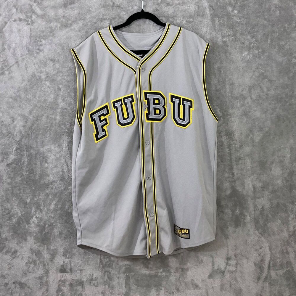 VTG Y2K XXL Embroidered Fubu #05 sleeveless Jersey Gray/ Yellow